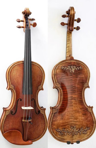 D Z Strad Violin - Model 512 - Royal Violin with Handcrafted Scroll and Floral Carvings