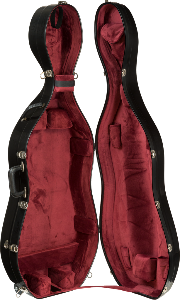 Bobelock Fiberglass Cello Suspension Case With Wheels and Two Shoulder Straps (3/4 Size) Wine/Black