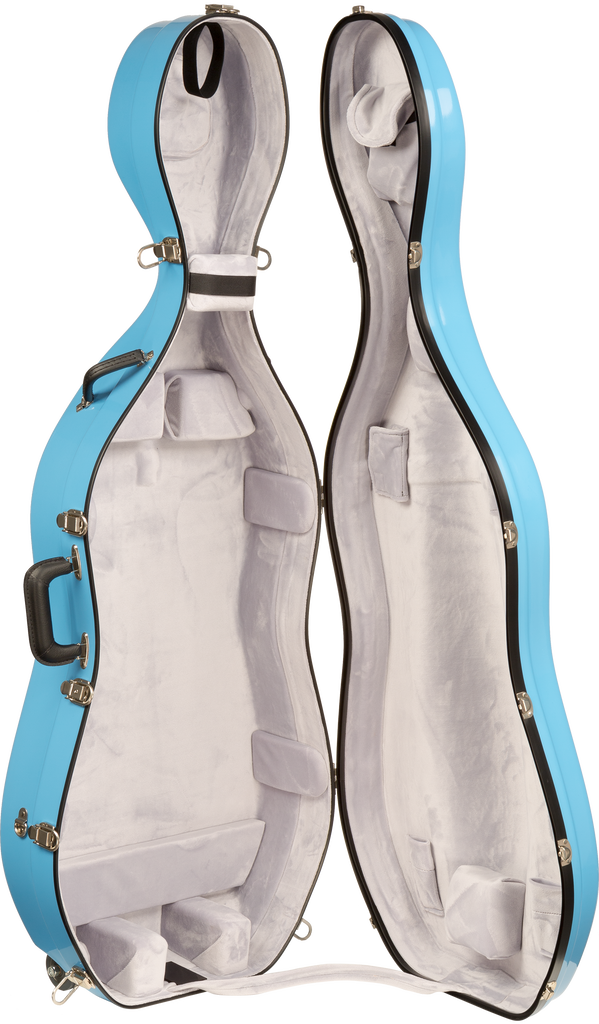 Bobelock Fiberglass Cello Suspension Case With Wheels and Two Shoulder Straps (3/4 Size) Sky Blue/Gray