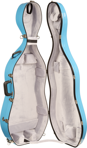 Bobelock Fiberglass Cello Suspension Case With Wheels and Two Shoulder Straps (3/4 Size) Sky Blue/Gray