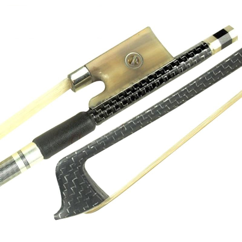 D Z Strad Violin Bow - Model M4 - Silver-Braided Carbon Fiber with Ox Horn Parisian Eye Frog (Full Size 4/4)
